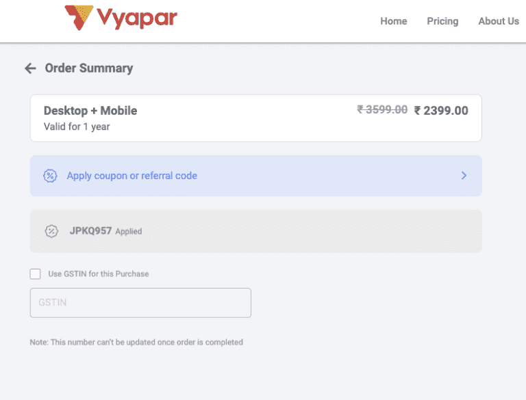 vyapar coupon code discount proof