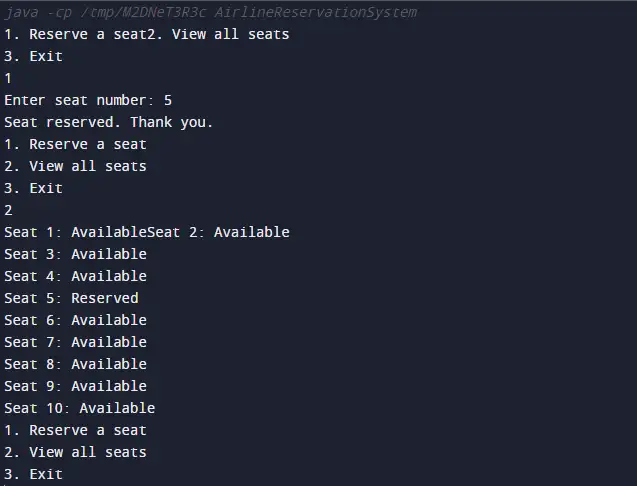 Airline Reservation System Java