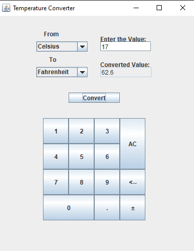 Temperature Converter in Java using Swing - CodeWithCurious