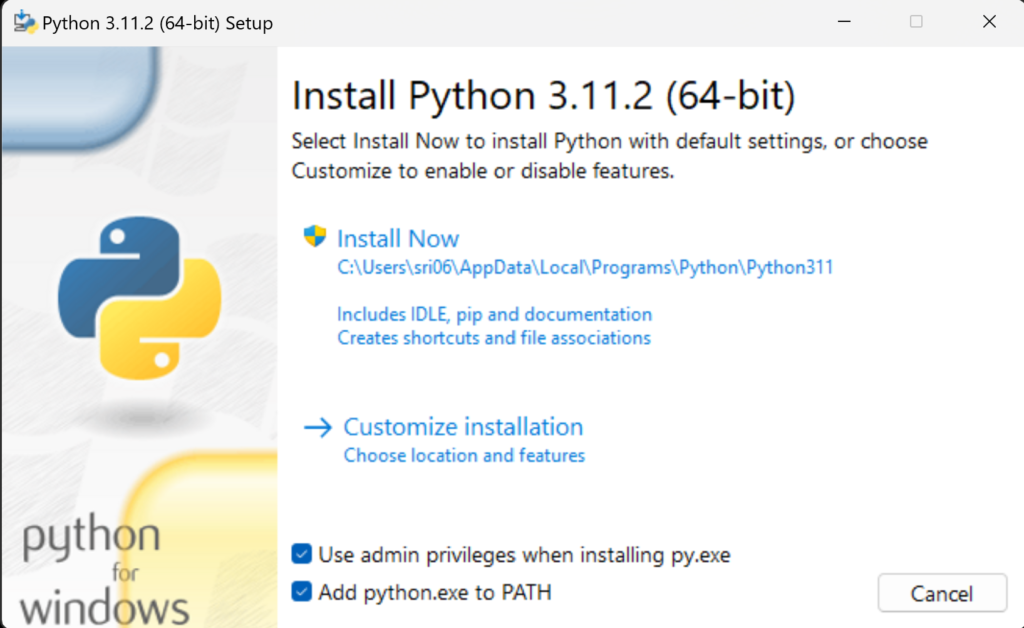 Python Installtion Window