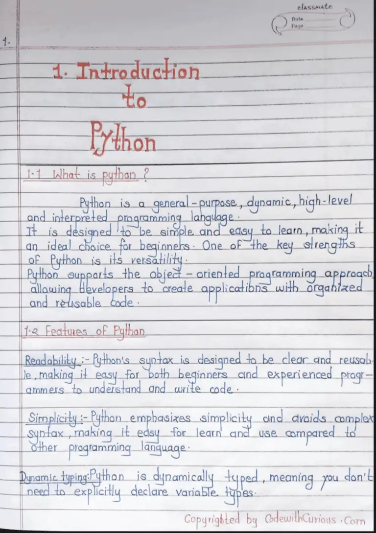 Python Handwritten Notes Sample 1