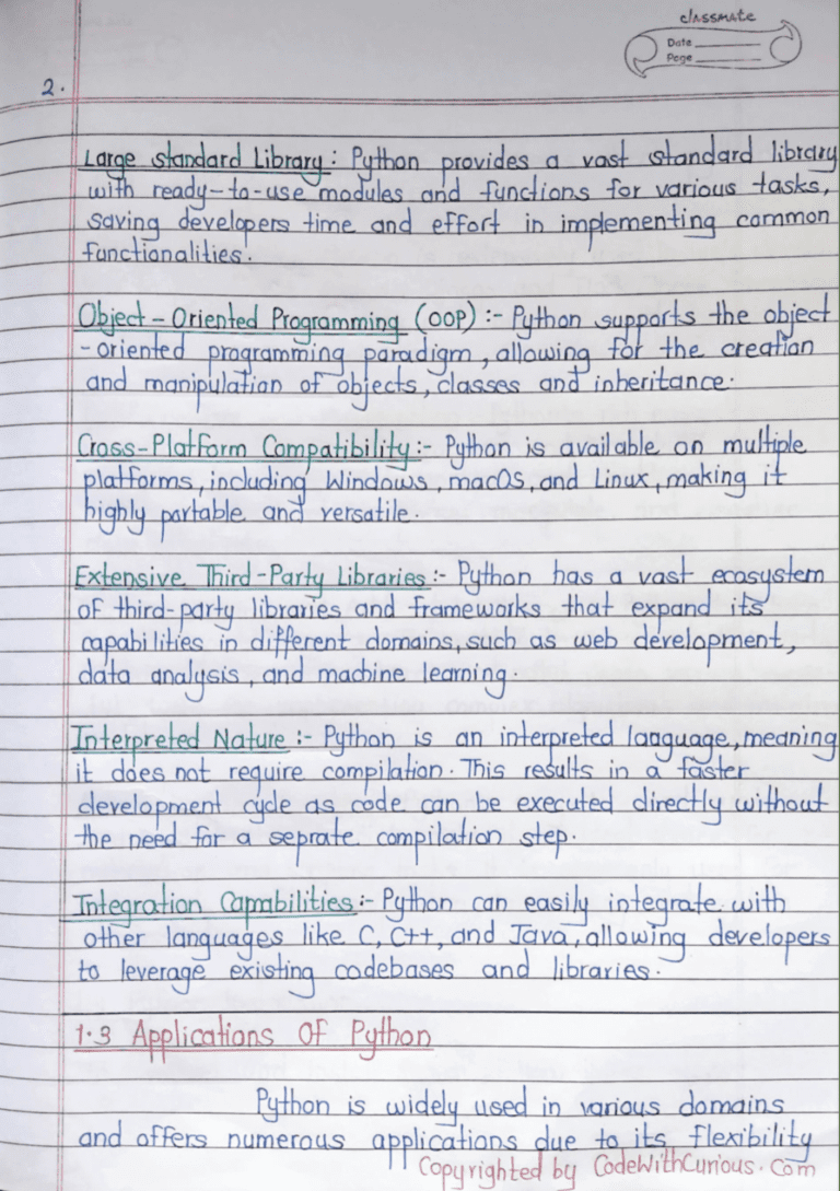 Python Handwritten Notes Sample 2