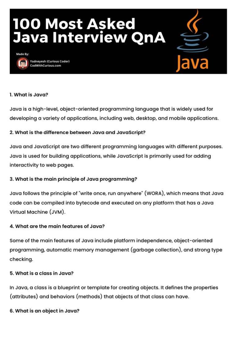 100 Most Asked Java Interview Questions And Answers Codewithcurious 3568