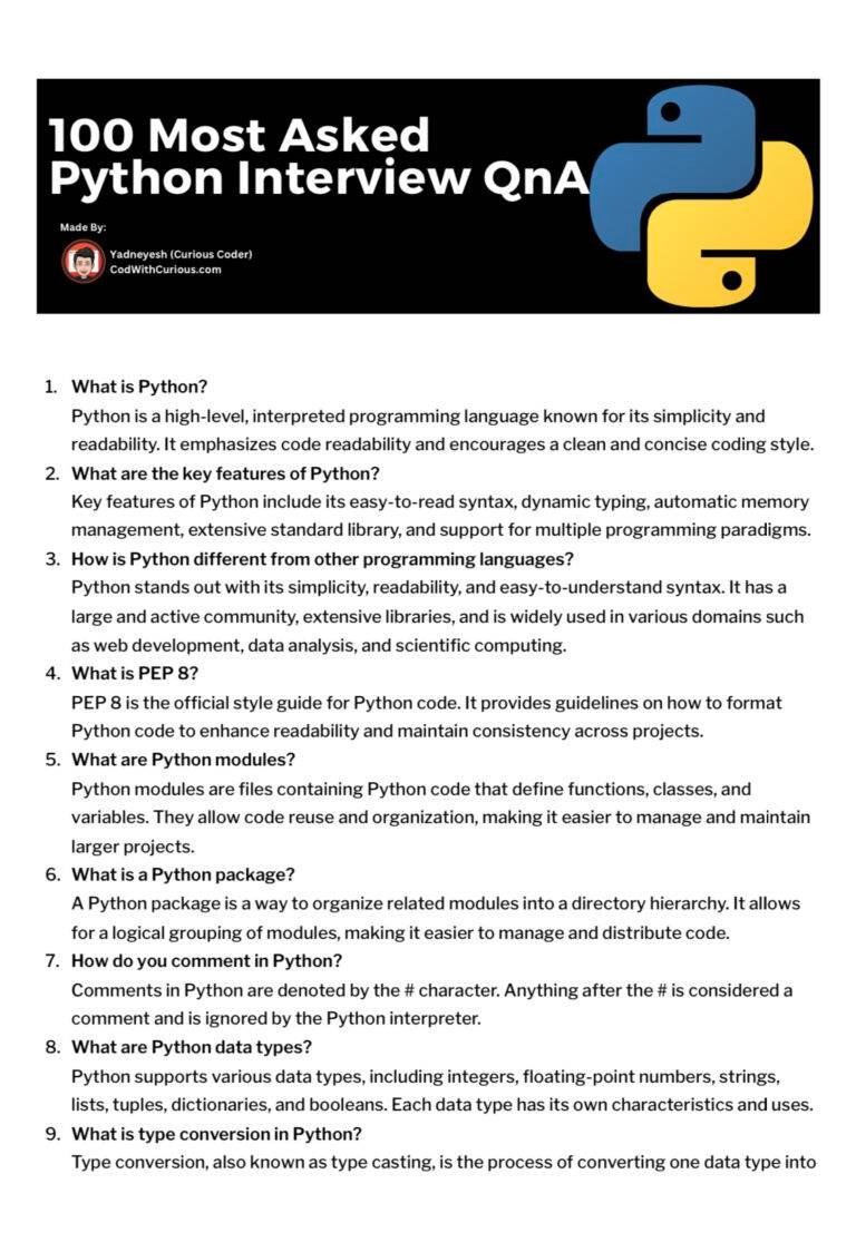 Most Asked Python Interview Question And Answers CodeWithCurious