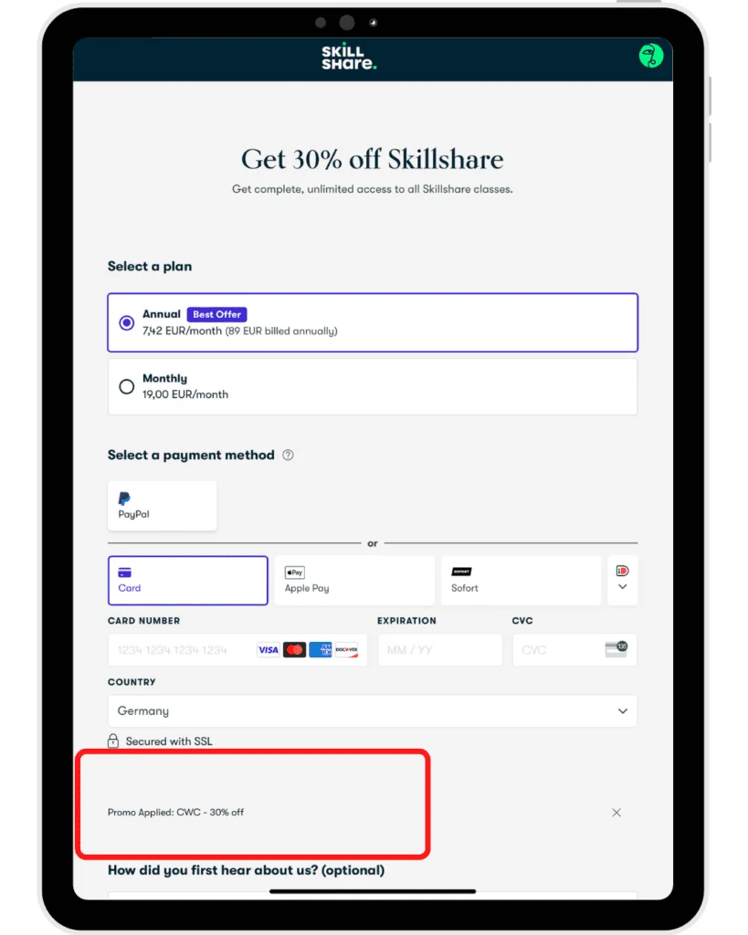 skillshare discount Promo code