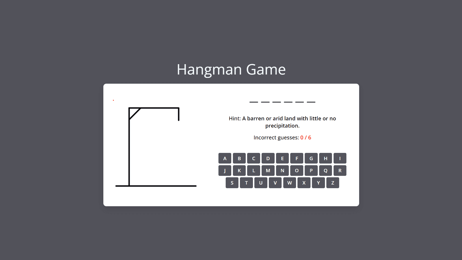 Hangman Game Using HTML, CSS & JavaScript -Source Code