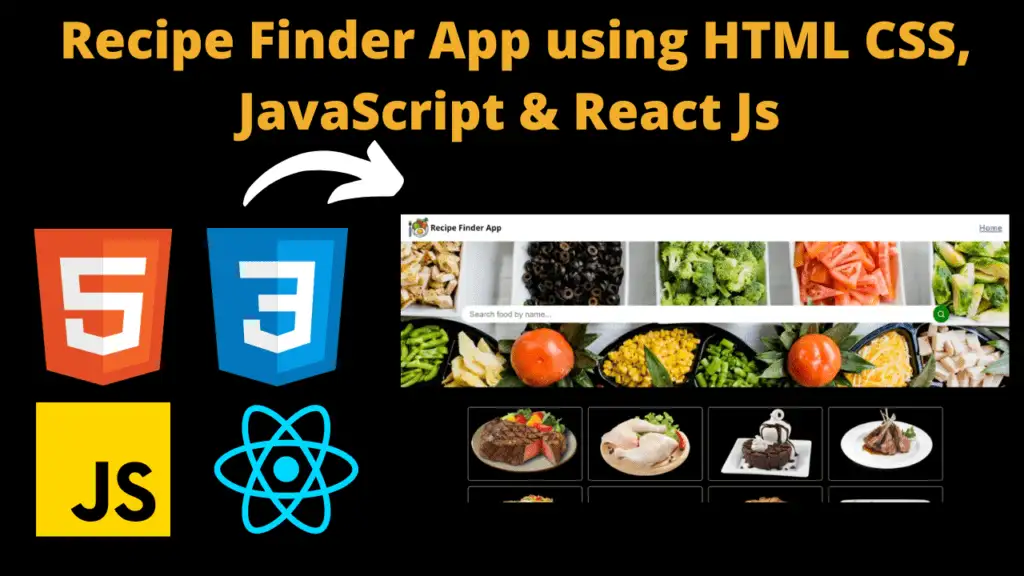 Recipe Finder App using HTML CSS, JavaScript & React Js With Source Code