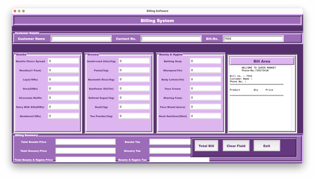 billing software using python output