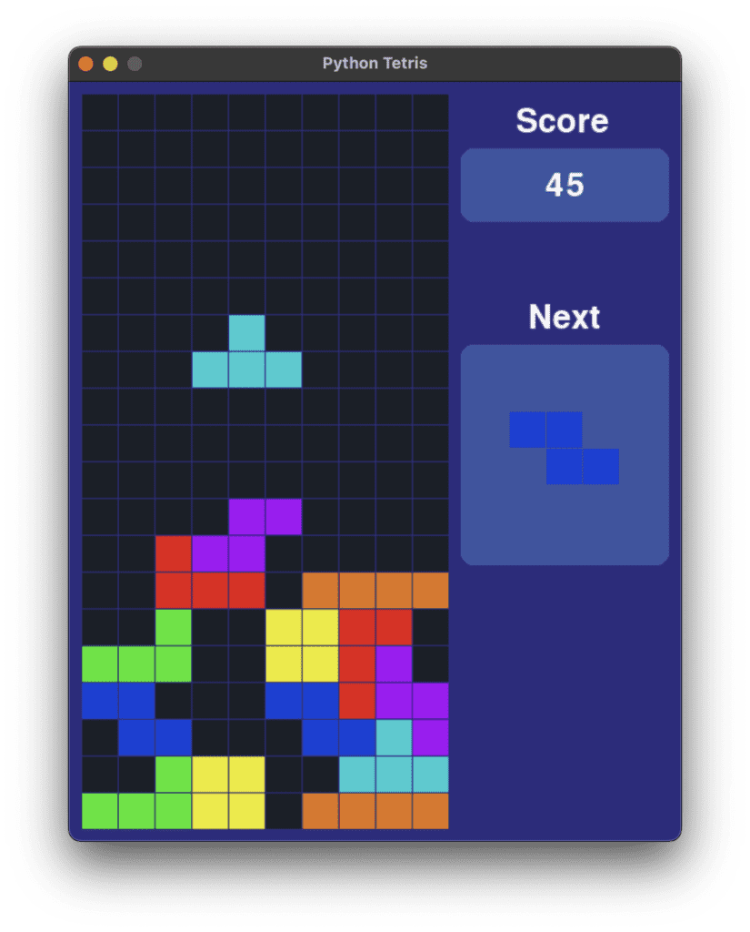 Tetris Game using Python pygame with source code - CodeWithCurious