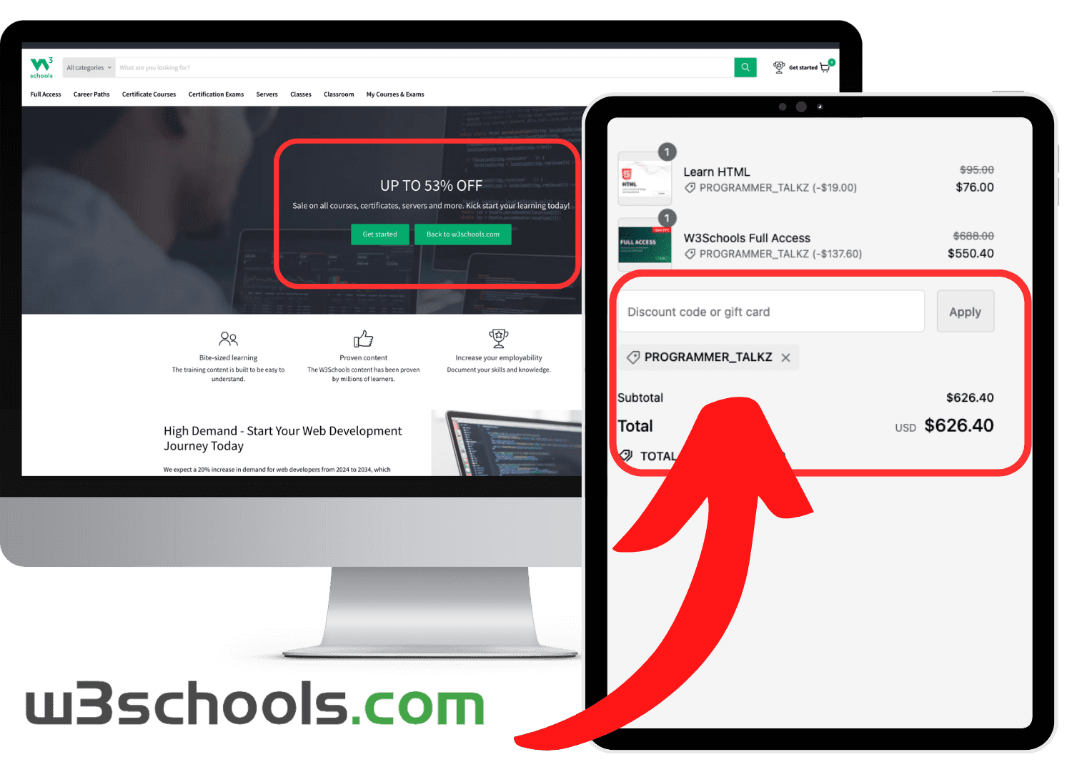 w3schools discount code