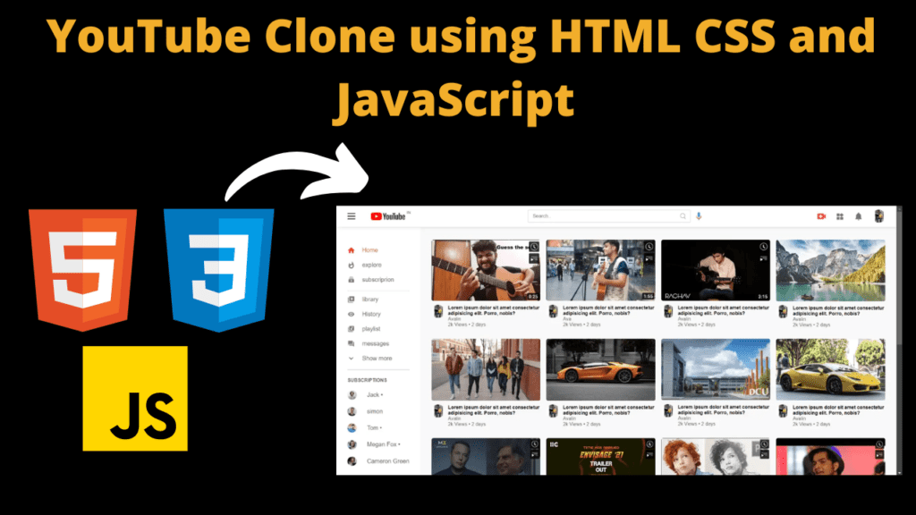 youtube clone using html css js