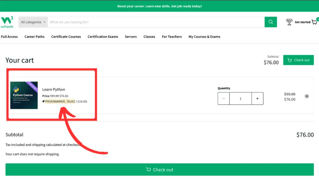 20% Discount on W3Schools Learn Python Certification Course using Coupon Code