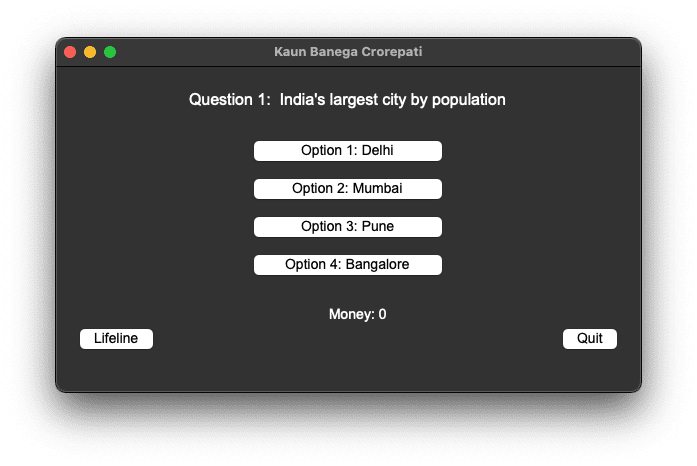 kbc game using python output