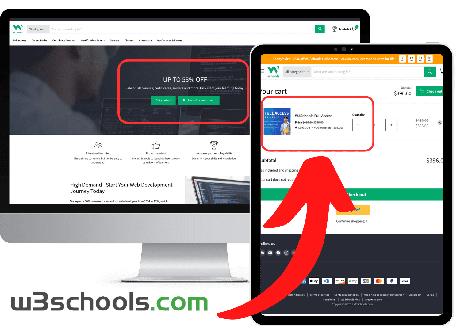 w3schools discount code