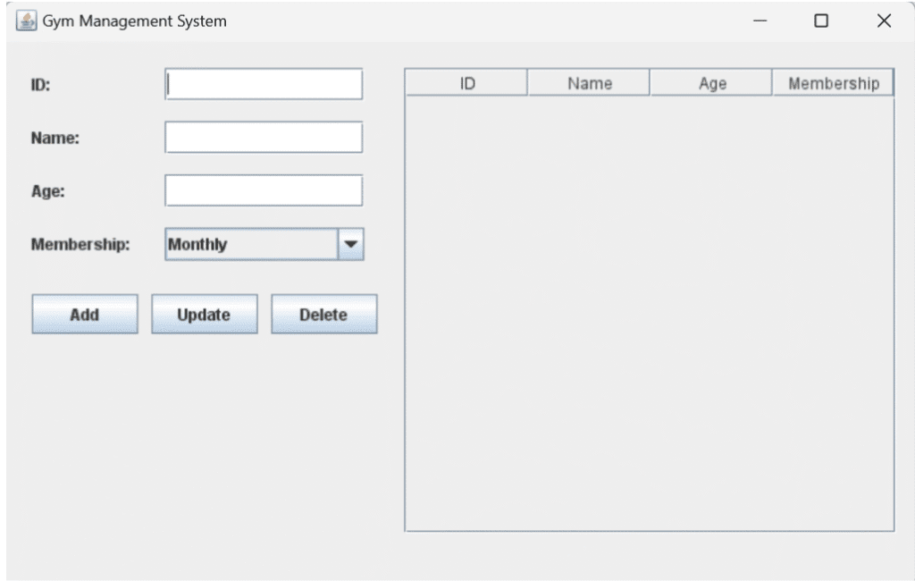 GYM Management System Using Java output 3