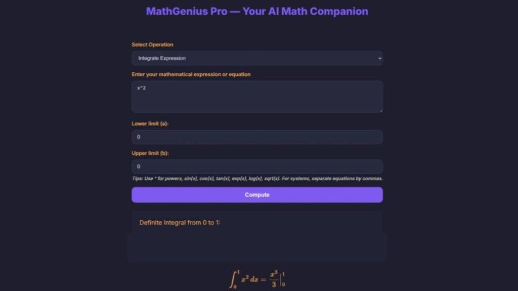 MathGenius Pro – AI-Powered Math Solver Using Python Output 3