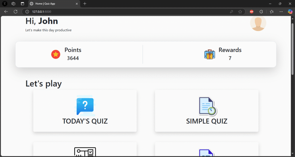 Quiz App Using Python Django Output 1